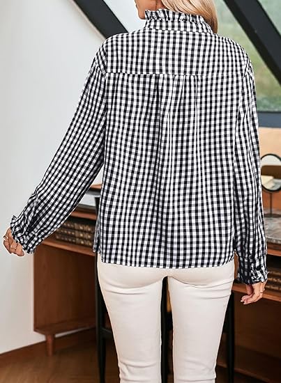 Fashionable women's plaid ruffled V-neck button-down shirt(BUY 2 FREE SHIPPING)