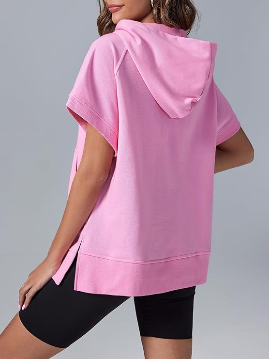 2026 Women's Oversized Casual Half Zip Short Sleeve Pullover Tops with Pockets