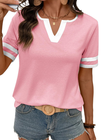 HOT SALE-Women's Casual Colorblock V-Neck T-Shirt