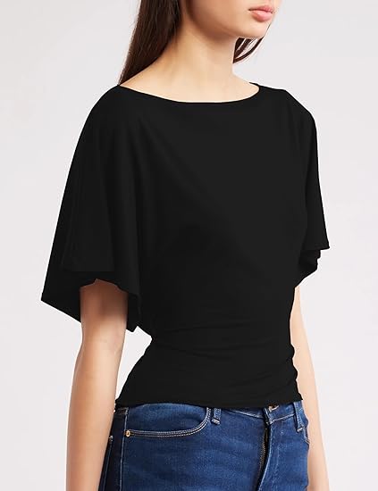 Women's Summer High-Elastic Cropped Round Neck Batwing Sleeve Back Tie T-Shirt（BUY3 FREE SHIPPING)