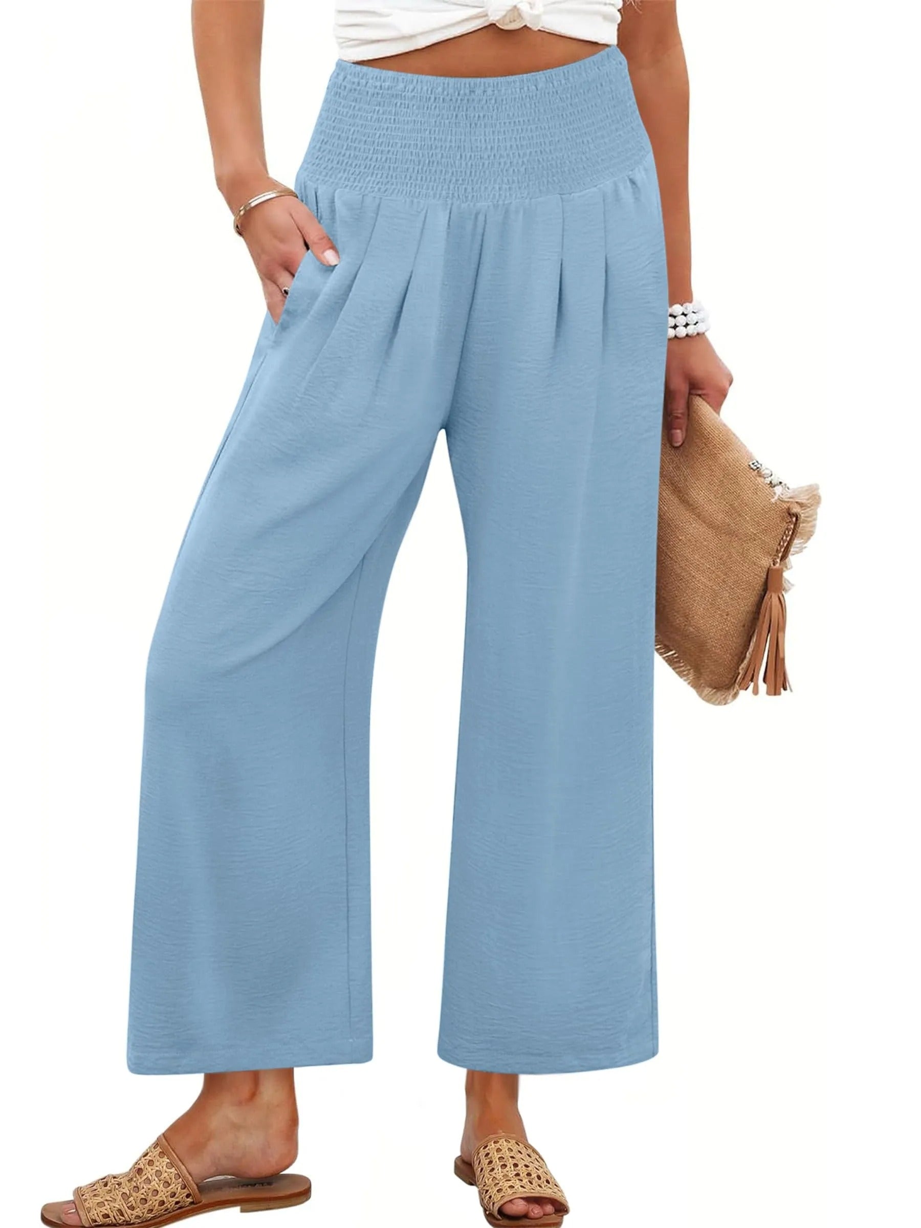 Women's Smocked Waist Wide Leg Palazzo Pants (Buy 2 Free Shipping)