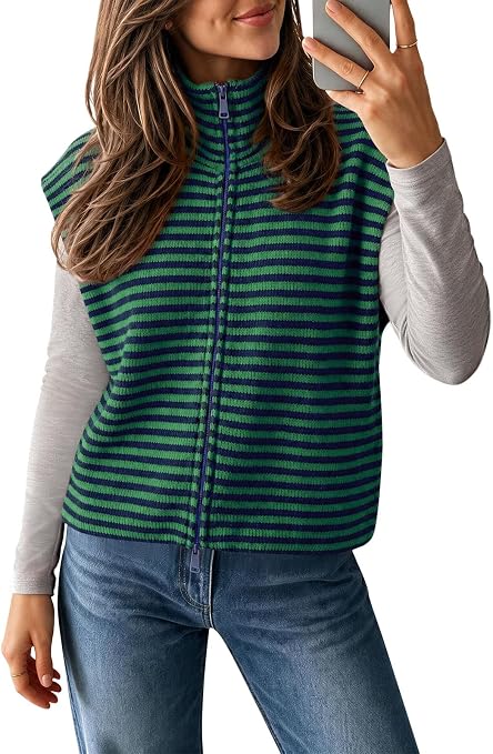 Fall Casual Zip Front Knit Vest Top