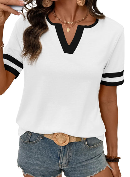 HOT SALE-Women's Casual Colorblock V-Neck T-Shirt