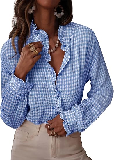 Fashionable women's plaid ruffled V-neck button-down shirt(BUY 2 FREE SHIPPING)