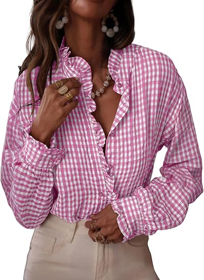 Fashionable women's plaid ruffled V-neck button-down shirt(BUY 2 FREE SHIPPING)
