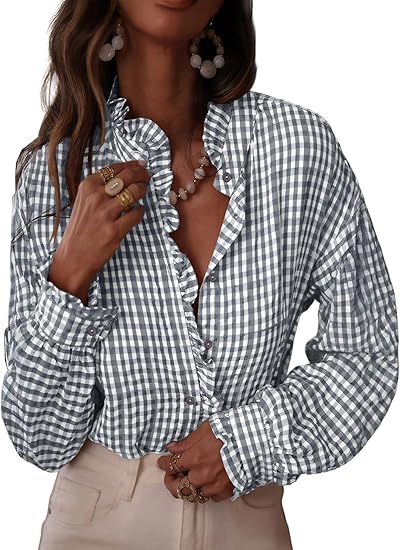 Fashionable women's plaid ruffled V-neck button-down shirt(BUY 2 FREE SHIPPING)