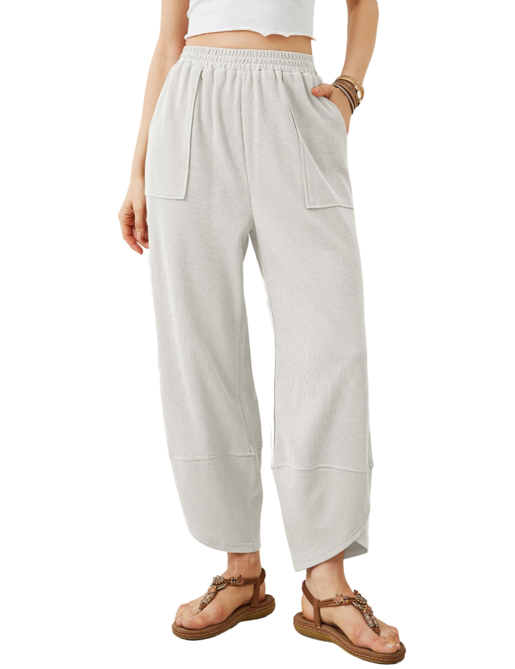 Womens Baggy Wide Leg Pants Casual Elastic Waisted Palazzo Harem Pants with Pockets(BUY 2 FREE SHIPPING)