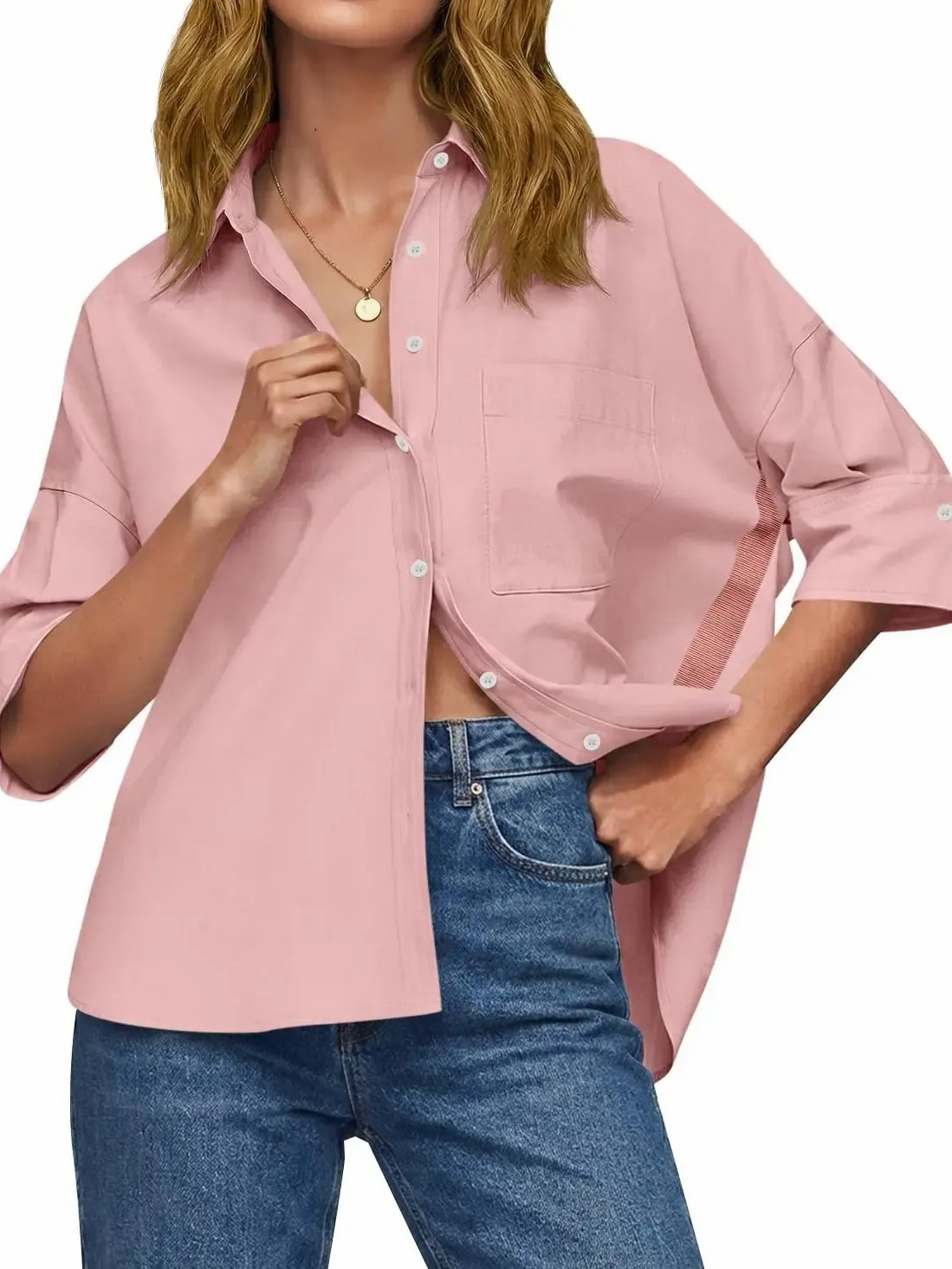 Women's Oversized Contrast Stripe Collar Shirt
