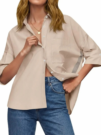 Women's Oversized Contrast Stripe Collar Shirt