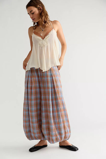 Boho Relaxed Fit Plaid Balloon Pants