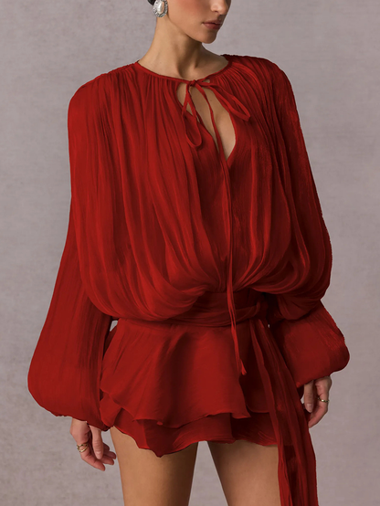 HOT SALE-French-style ruffled and gathered short dress with leggings(BUY 2 FREE SHIPPING)