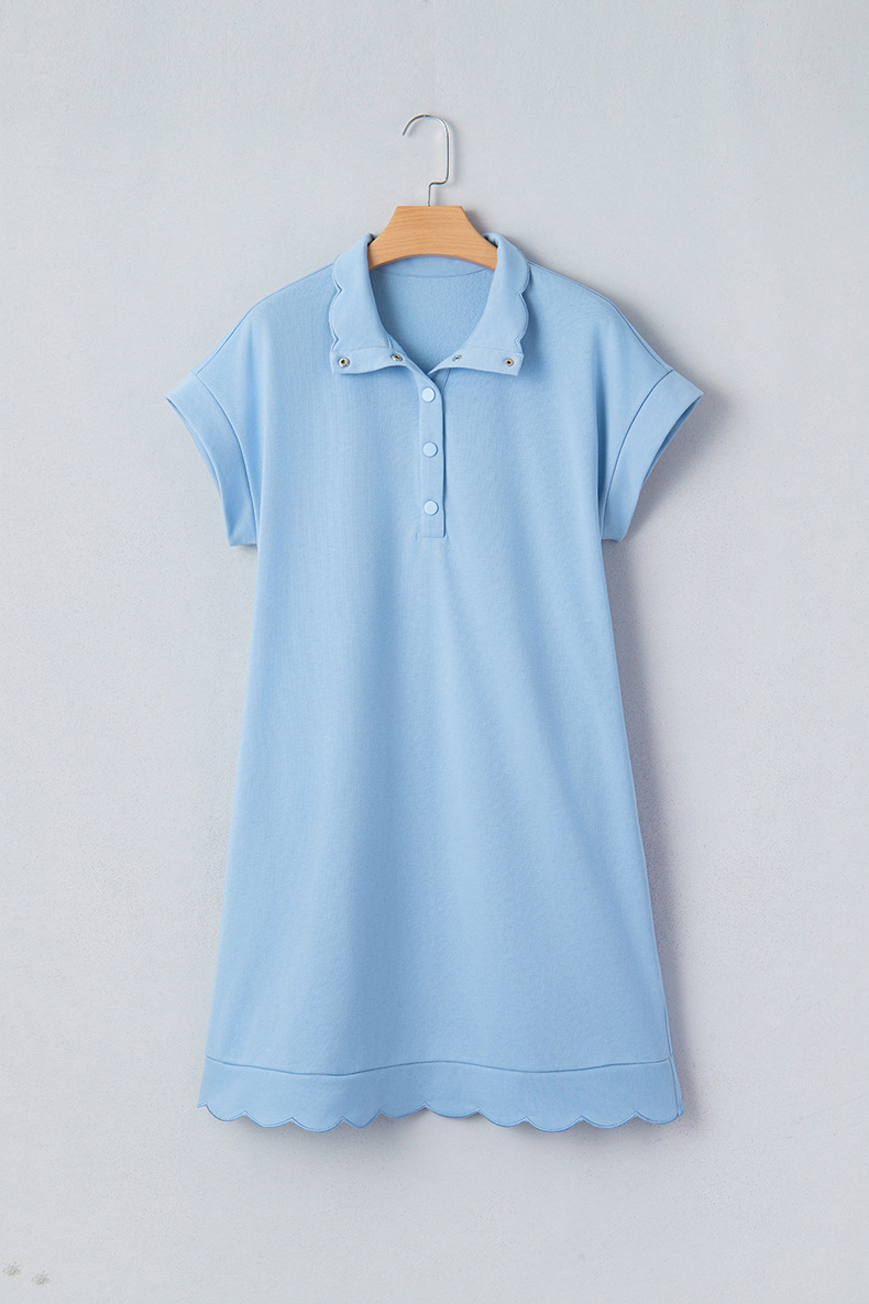 Women's Scallop Hem Henley Shirt Dress