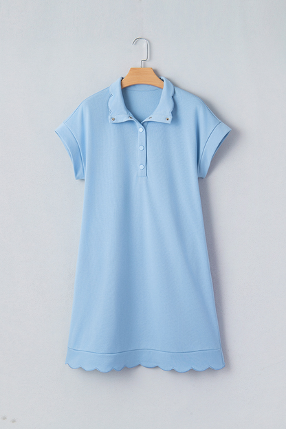 Women's Scallop Hem Henley Shirt Dress