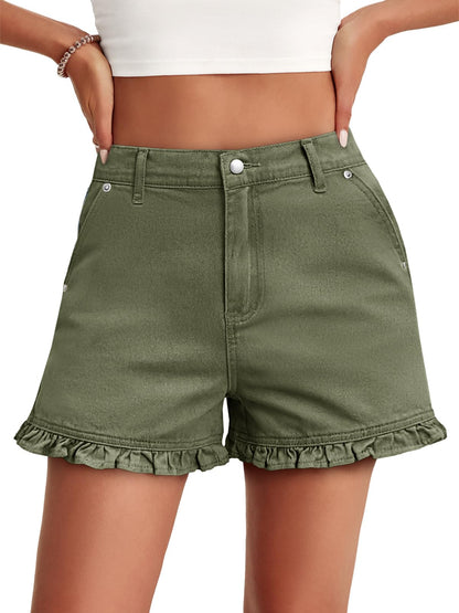 Hot Sale-Women's Summer Ruffled High Waisted Denim Shorts