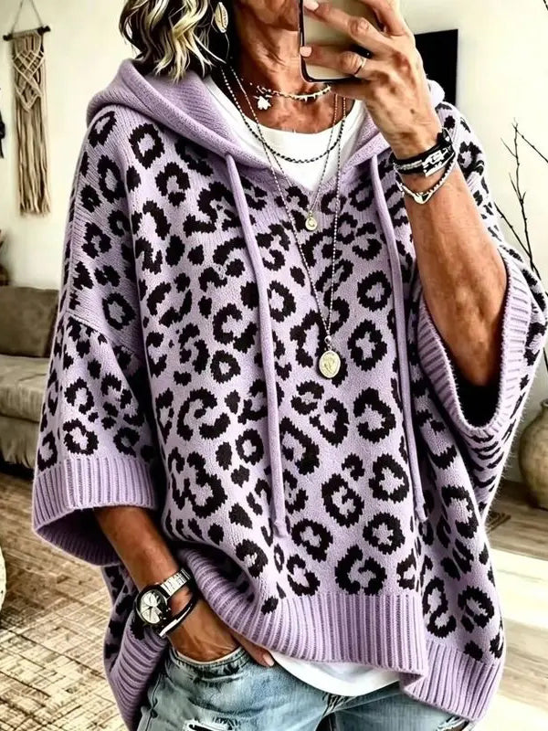 Women's Leopard Print Drawstring Hoodie