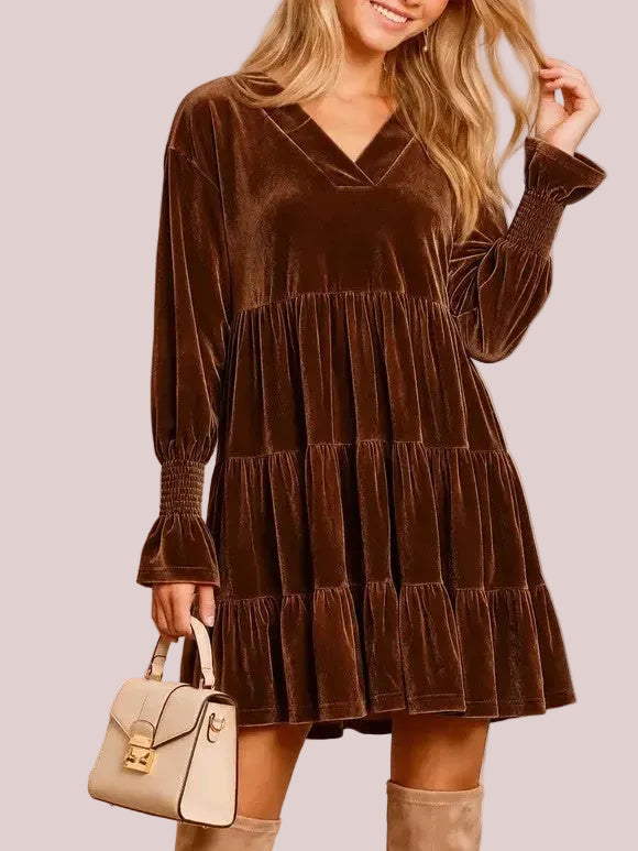 Women's Soft Elegant Velvet Oversized Babydoll Dress