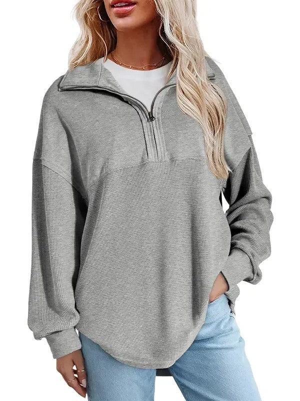 Women's Half Zip Waffle Knit Pullover Top