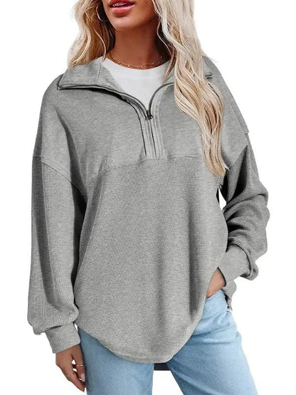 Women's Half Zip Waffle Knit Pullover Top
