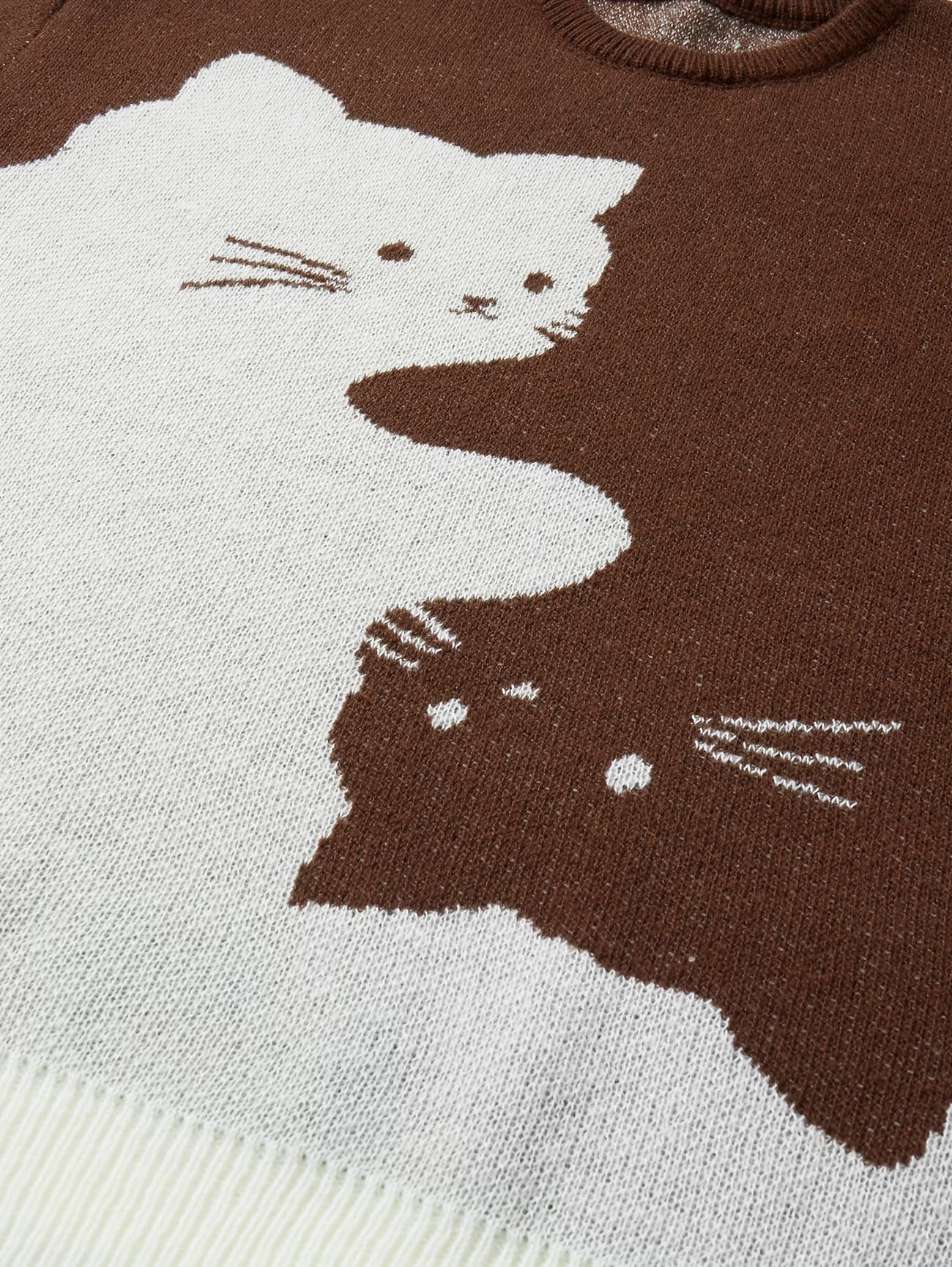 Cartoon Cat Round Neck Long Sleeve Sweater Preppy Style