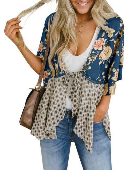 🔥🔥🔥🔥Women's Floral Kimono Ruffle Sleeve Tie Cardigans Flowy Boho Loose Cover Ups