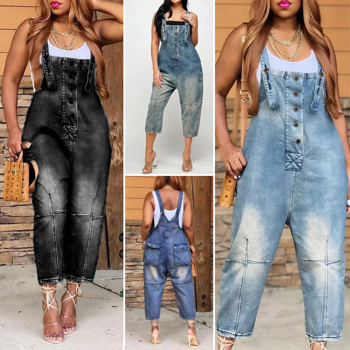 2026 Fashion Casual Designer Style Denim Suspender Jumpsuit