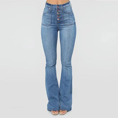 70S HIGH RISE STRETCHY BUTTONS BELL BOTTOM JEANS(Buy 2 Free Shipping)