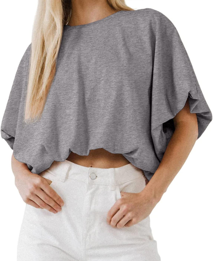 Women's Voluminous Bubble Hem Cropped Top