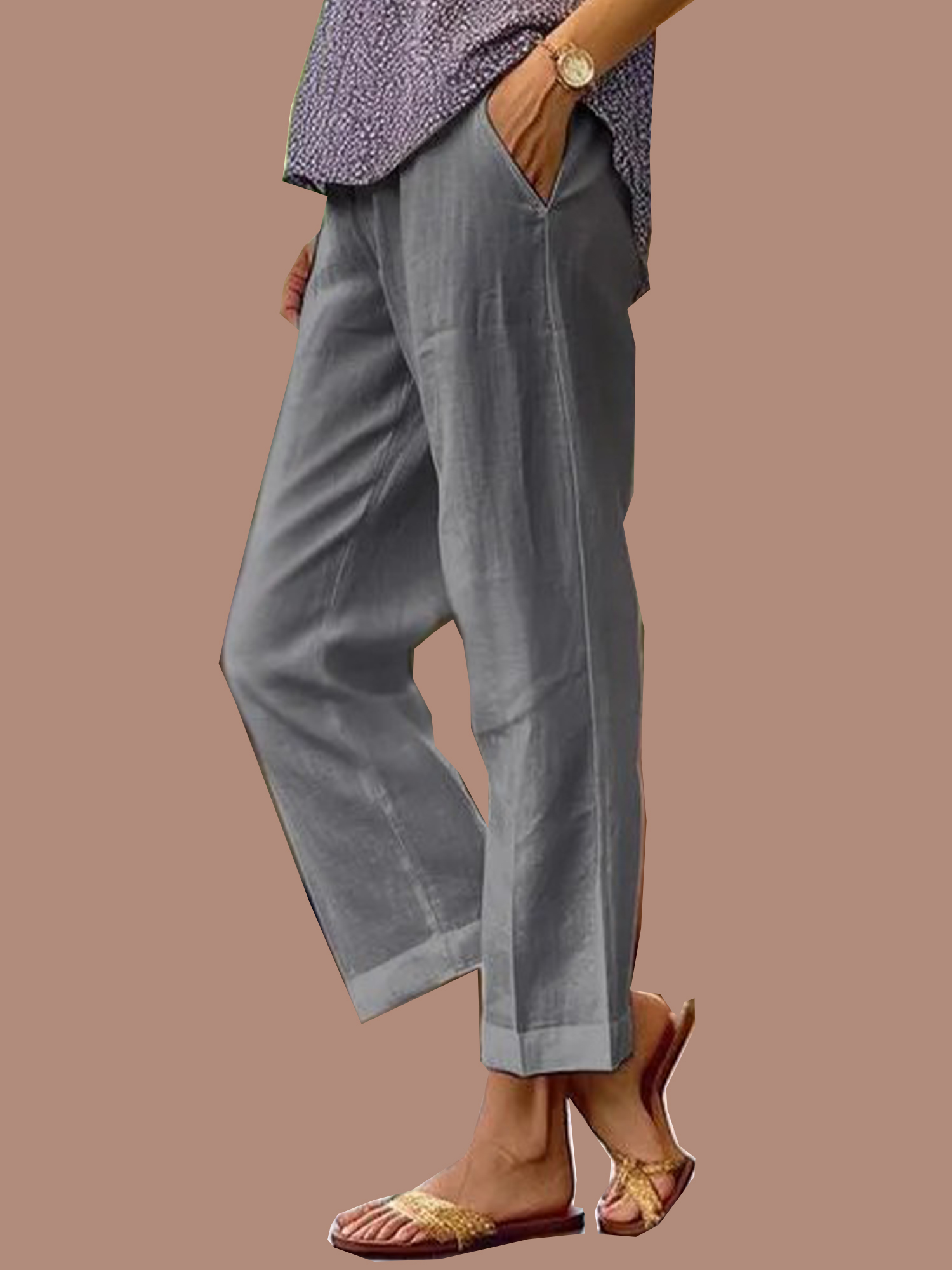 Plain Linen Cotton And Linen Loose Pants