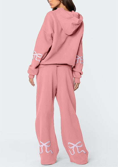Women's Bow Detail Hoodie Sweat Set (Buy 2 Free Shipping)