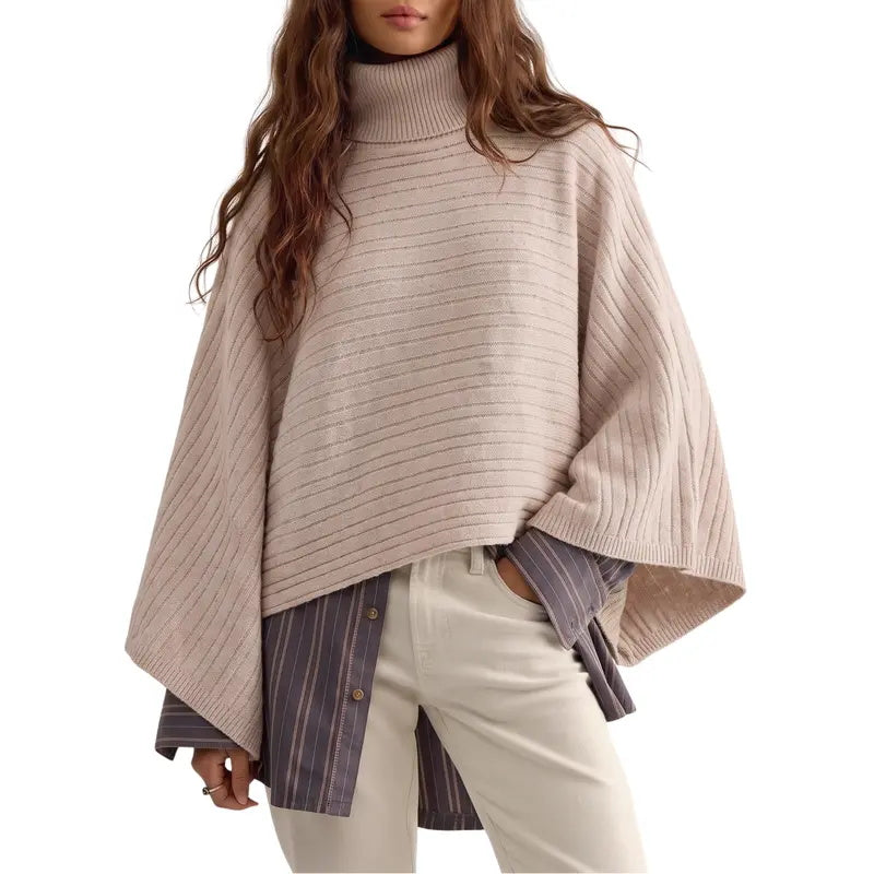 Women's soft chunky knit turtleneck cape