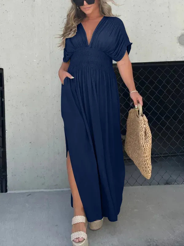 SLIT V-NECK EFFORTLESS MAXI LONG DRESS(Buy 2 Free Shipping)