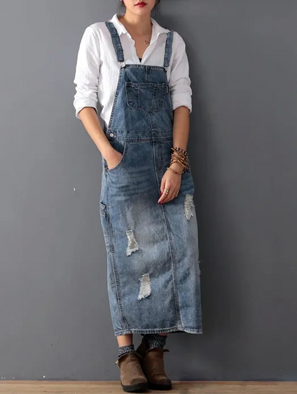 Midiross 2026 Ripped Denim Overall Dress