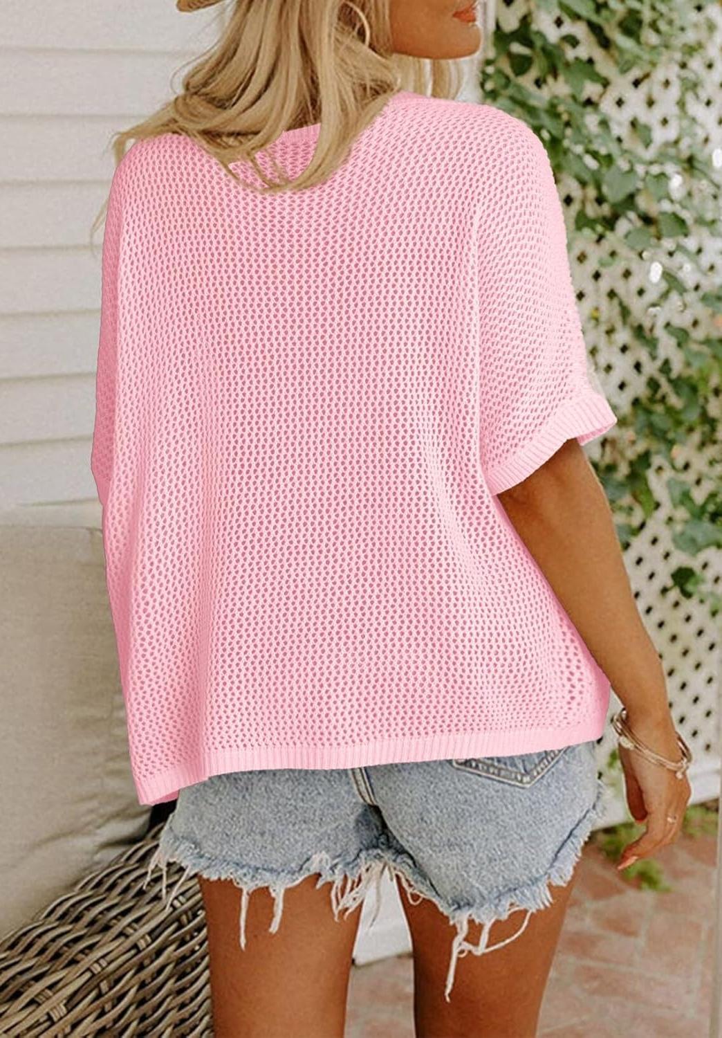 HOT SALE-Women's Floral Short Sleeve Crocheted Cover-Up