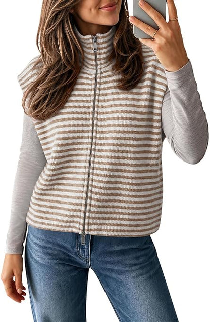 Fall Casual Zip Front Knit Vest Top