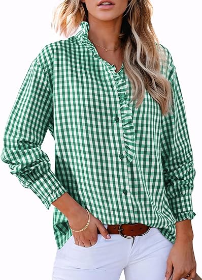 Fashionable women's plaid ruffled V-neck button-down shirt(BUY 2 FREE SHIPPING)