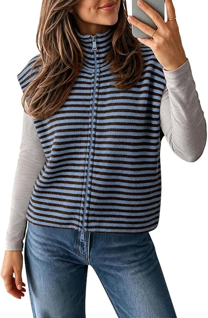 Fall Casual Zip Front Knit Vest Top