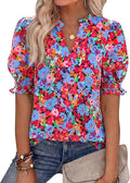 2026 New Floral Bohemian Style V-neck Puff Sleeve Short-sleeved Top(BUY 2 FREE SHIPPING)