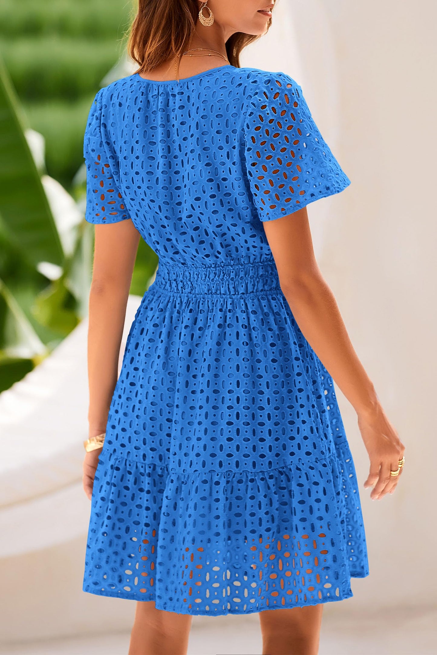 ⏰Hot Sale-Women's V Neck A Line Hollow Out Lace Dress