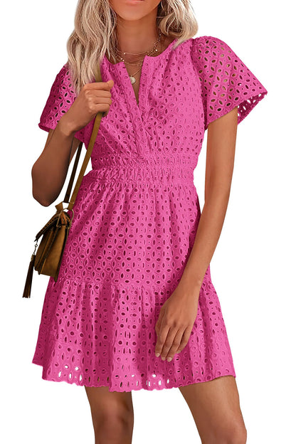 ⏰Hot Sale-Women's V Neck A Line Hollow Out Lace Dress