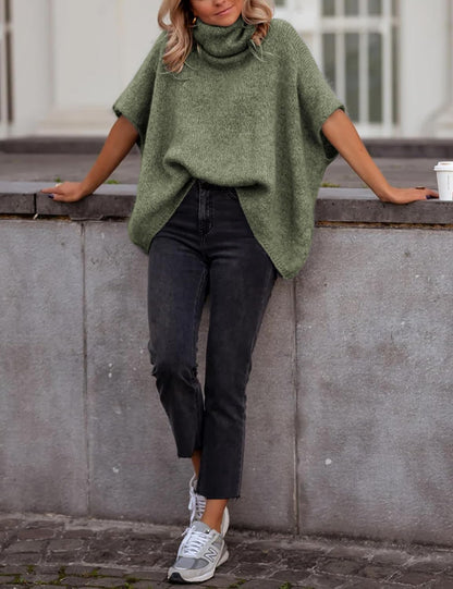 Hot Sale-Women's Turtleneck Cropped Bat Sleeve Knit Top