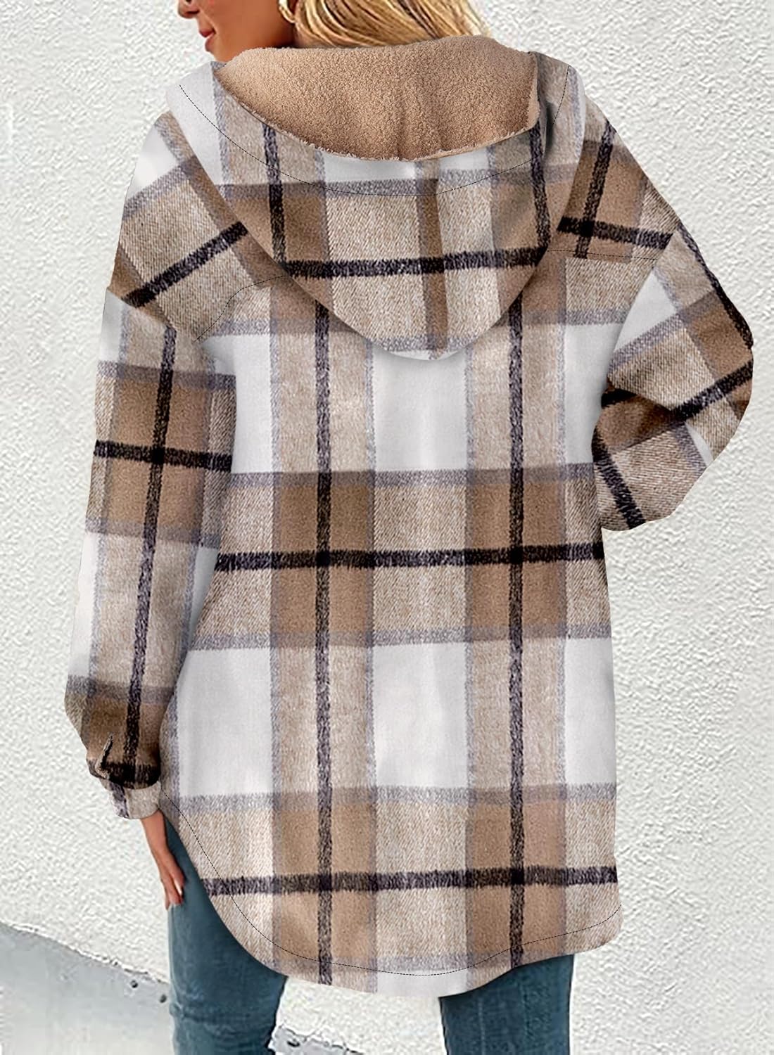 Women's Flannel Hooded Button down Fleece Plaid Shacket