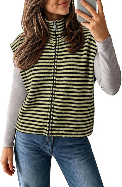 Fall Casual Zip Front Knit Vest Top