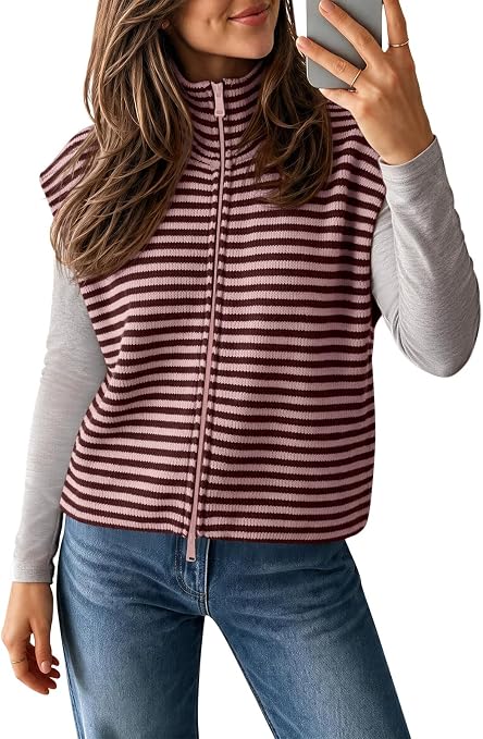 Fall Casual Zip Front Knit Vest Top