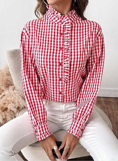 Fashionable women's plaid ruffled V-neck button-down shirt(BUY 2 FREE SHIPPING)