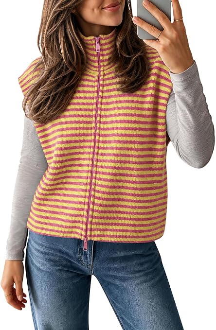 Fall Casual Zip Front Knit Vest Top