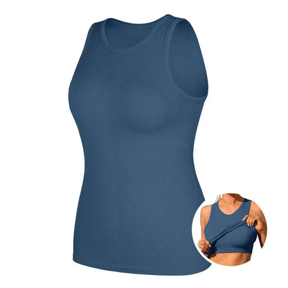 Women's Seamless High Neck Workout Tank Top with Built-in Bra