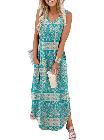 Women's 2026 Summer Casual V-Neck Floral Print Dress with Pockets