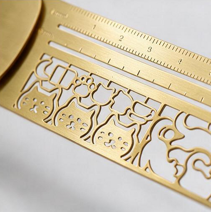 Cute Cat Hollow Brass Bookmark Ruler