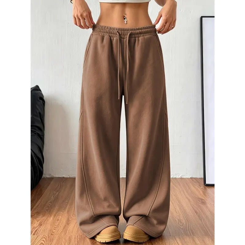 Women's Elastic Drawstring Wide-Leg Sweatpants