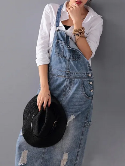 Midiross 2026 Ripped Denim Overall Dress